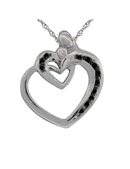 0.14ct Black Diamond AA+ Heart Mom & Son Love Necklace Pendant .925 Sterling Silver, 10k or 14k White Gold