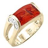 Size 9 - 4.00 Ct Emerald Cut Ruby Cz Solitaire Tension Set Unisex Ring with Pave Set Stones on Both Sides