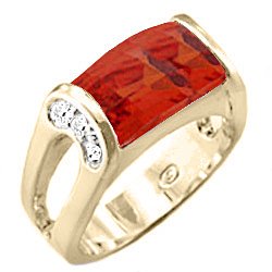 Size 9 - 4.00 Ct Emerald Cut Ruby Cz Solitaire Tension Set Unisex Ring with Pave Set Stones on Both Sides