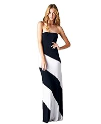 Strapless Colorblocking Spandex/Viscose Striped Print Maxi Dress 