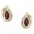 Yellow Gold Earring Studs w/ Garnet & Diamond Gems