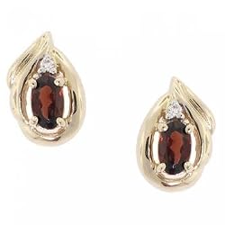 Oval Garnet & Diamond Stud Earrings in Yellow Gold 