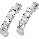 Stunning! Polished 14k White-gold Pair 03.00M=1 CTTW Created Moissanite 3-stone earrings