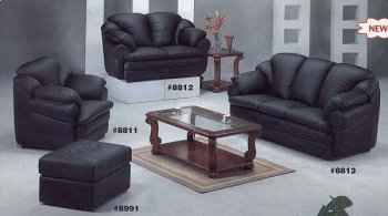 Kitchen: Black Leather Sofa, Chair And Ottoman