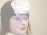 Cp155, Hand Crocheted Dark Brown Chenille Gimp Tweed Skull Cap with One White Silk Rose for Women and Teens.