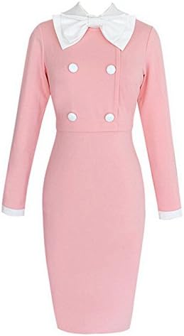 Bonydh Women's Long Sleeve Bow Decoration Round Neck Silm Dress
