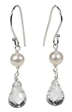 Sterling Silver White Freshwater Cultured Pearl and Crystal Drop Earrings