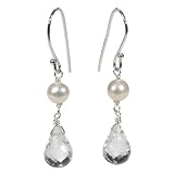 Sterling Silver White Freshwater Cultured Pearl and Crystal Drop Earrings