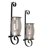 Set of 2 Rustic Iron & Glass Hurricane Wall Sconces