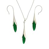 Silver Swarovski Crystal Emerald Green Crystal Design Birthstone Necklace Earrings Jewelry Set in...