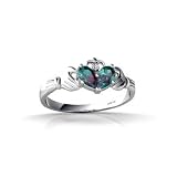 14K White Gold Pear Created Alexandrite Celtic Claddagh Ring