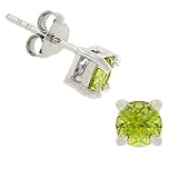 Genuine Peridot Round Sterling Silver Stud Earrings