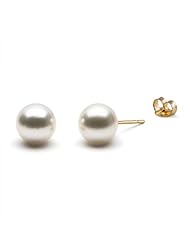 HinsonGayle AAA Handpicked Genuine Australian 8.0-9.0mm White South Sea Cultured Pearl Stud Earrings (Solid 14K Yellow Gold)