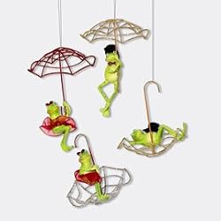 Department 56 Frogs with Umbrellas Christmas Ornaments Set of 4