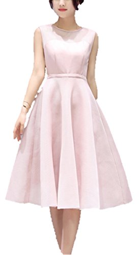 (エヌアンドティー） N&T レディース ワンピース 切り替え ノースリーブ ロング フレア スカート エレガント ドレス 膝丈 デート 二次会 結婚式 ブラック ピンク