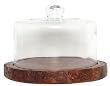 Glass Cheese Dome with Log Wood with Bark Grooved Base 8 1/4"D x 7"H