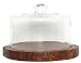 Glass Cheese Dome with Log Wood with Bark Grooved Base 8 1/4"D x 7"H
