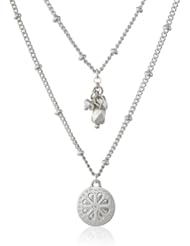 NINE WEST VINTAGE AMERICA "Silver Spurs" Worn Silver Double Row Pendant Necklace, 18"