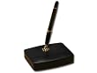 Black Leather Single Pen Stand with Gold Accents