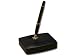 Black Leather Single Pen Stand with Gold Accents