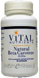 Natural Beta Carotene 25000 IU 90 Capsules by Vital Nutrients