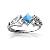 14K White Gold Square Genuine Blue Topaz Celtic Knot Ring