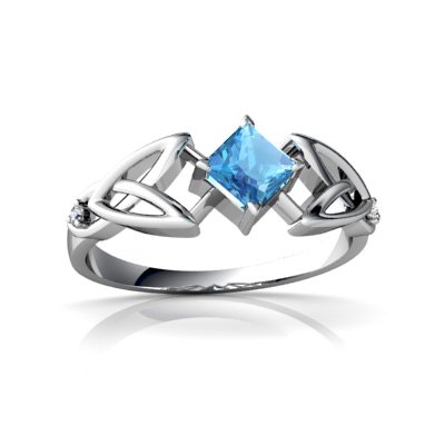 14K White Gold Square Genuine Blue Topaz Celtic Knot Ring Size 7