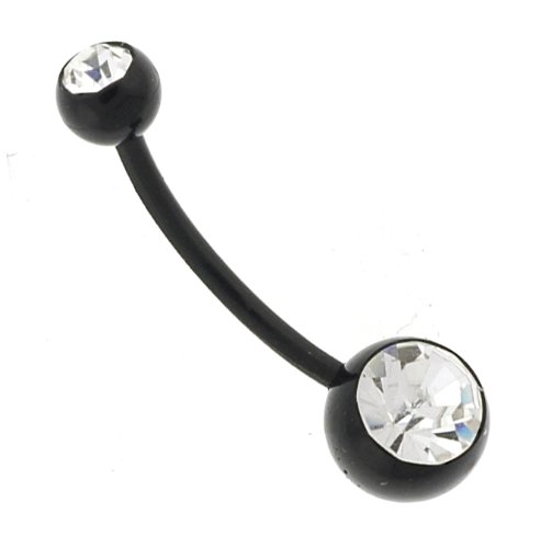 Black Bioflex Belly Ring with Clear CZ for Pregnant Women - 14g - Sold Individually