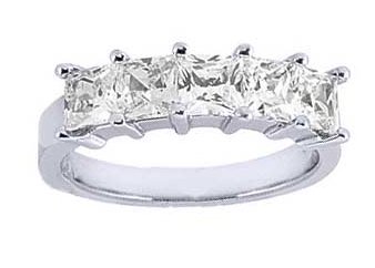 Women's 5 Stone Diamond Ring in Princess Cut Diamonds Shared Prong Setting ( 2.50 Total Carat Weight | GH-I1 Quality | 14k Yellow Gold ) Finger Size -
