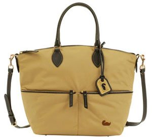 Dooney & Bourke Nylon Large Pocket Satchel, Khaki with Black Trim
