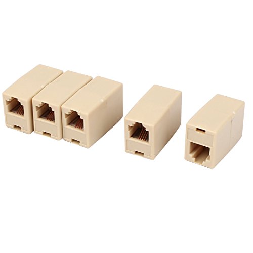 uxcell 5 Pcs Beige Plastic RJ11 6P4C Female/Female Telephone Cable Inline Connector