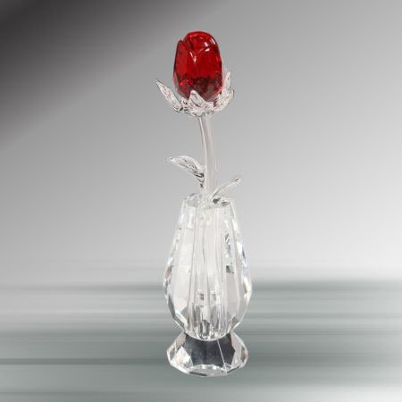 Crystal Red Rose in Vase, 6 Inches, Handcrafted