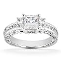 1.00CT Princess Cut 14k White Gold Diamond Engagement Ring Vintage Like Unique Hand Engraved Womens Anniversary Band color (H/I) clarity (I1)