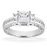 1.00CT Princess Cut 14k White Gold Diamond Engagement Ring Vintage Like Unique Hand Engraved Ladies...