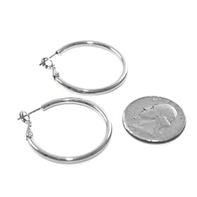 Beautiful 24k White Gold Layered GL 1 1 4 Hoop Earrings - Lifetime Warranty! Comes Gift Boxed (he4)