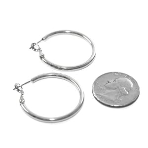 Beautiful 24k White Gold Layered GL 1 1 4 Hoop Earrings - Lifetime Warranty! Comes Gift Boxed (he4)