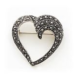 Sterling Silver Marcasite Heart Pin