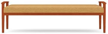 Amherst Three Seat Bench Fabric: Kilkenny Tweed - Curry, Frame Finish: Cherry
