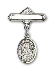 Sterling Silver Baby Badge with St. Alexandra Charm and Polished Badge Pin