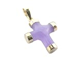 Lavender Jade Small Centered Cross Pendant, 14k Gold