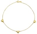 9ct Yellow Gold 3 Hearts Box 9" Anklet