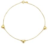9ct Yellow Gold 3 Hearts Box 10 Anklet