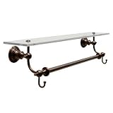 American Bath Factory F4-3060-CH Glass Shelf  Towel Bar with Robe Hooks, Chrome