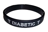 Diabetic Medical ID Wristband Black with Silver Color Fill Medium
