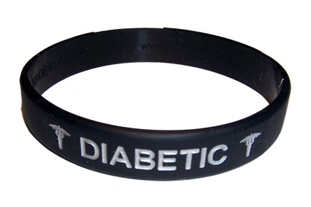 Diabetic Medical ID Wristband Black with Silver Color Fill Large