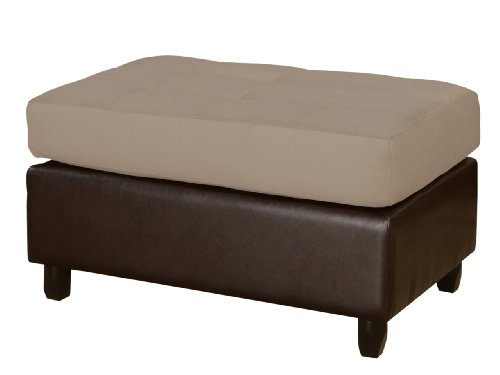 Bobkona Microfiber/Faux Leather Ottoman, Pebble