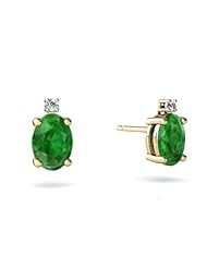 Genuine Emerald 14kt Yellow Gold Stud Earrings