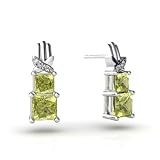 14K White Gold Genuine Square Lemon Quartz Earrings
