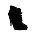 High Heel Ruffle Ankle Bootie Black Velvet