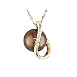 14K Yellow Gold .005ctw Diamond and 8-8.5mm Brown Pearl Pendant with Chain